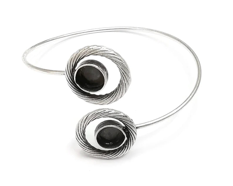 Swirl Round Bracelet Blank Resin Cuff Dry Bezel Cabochon Base Adjustable Antique Silver Plated Brass (8mm Blank) G27564