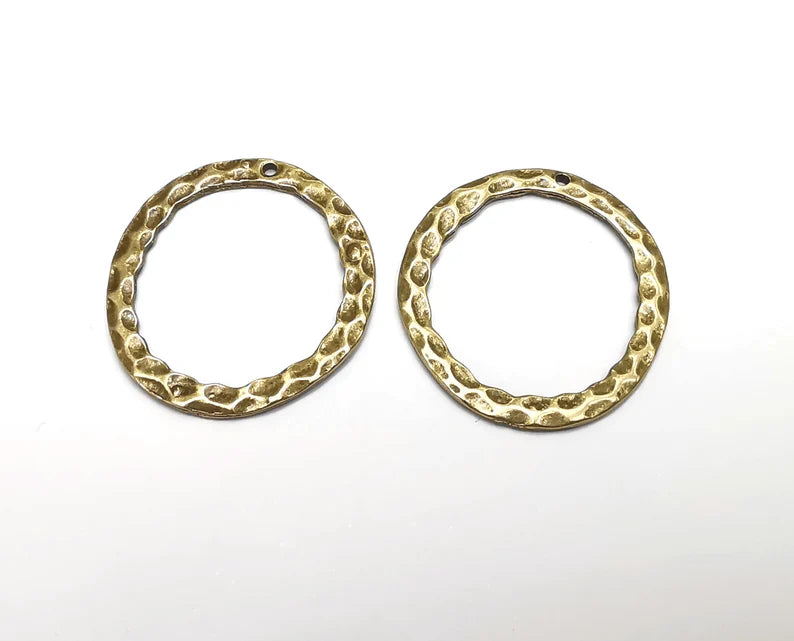 Oval Hammered Double Sided (Both Side Same) Charms Antique Bronze Plated Findings (34x31mm) G27569