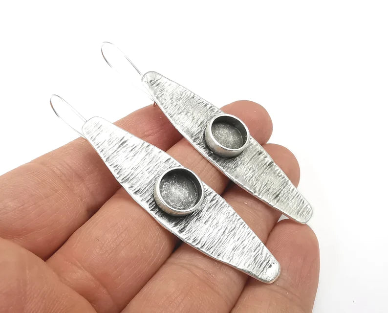 Silver Earring Blank Base Settings Silver Resin Cabochon Inlay Blank Mountings Antique Silver Plated Brass (10mm blanks) 1 Set G27726