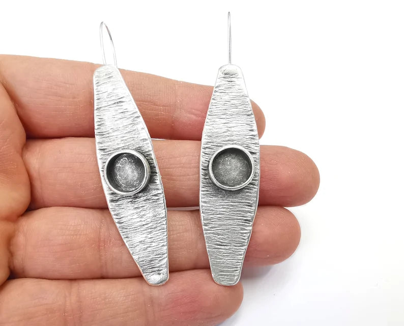 Silver Earring Blank Base Settings Silver Resin Cabochon Inlay Blank Mountings Antique Silver Plated Brass (10mm blanks) 1 Set G27726