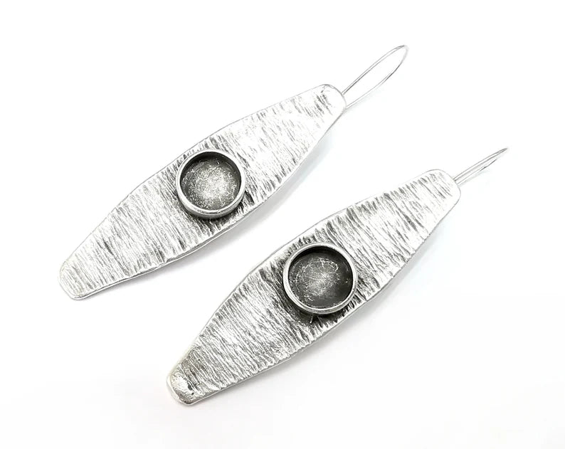 Silver Earring Blank Base Settings Silver Resin Cabochon Inlay Blank Mountings Antique Silver Plated Brass (10mm blanks) 1 Set G27726