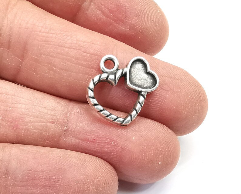 Heart Charms Blank Bezel Setting Antique Silver Plated Charms (18x18)(7mm blank) G27730