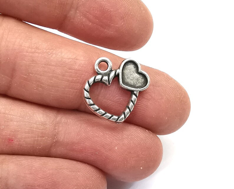 Heart Charms Blank Bezel Setting Antique Silver Plated Charms (18x18)(7mm blank) G27730