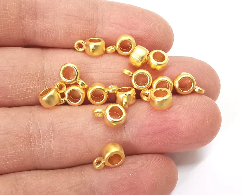 Cylinder Gold Bails, Beads Hanger Matte Gold Plated Findings (10x6mm) G27576