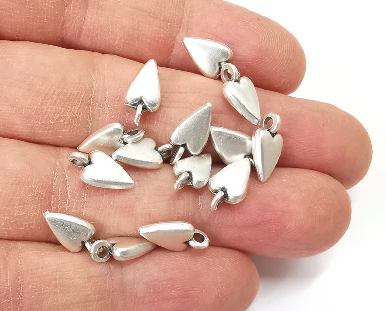 5 Heart Charm (Double Sided) Antique Silver Plated Charm (11x5mm) G27578