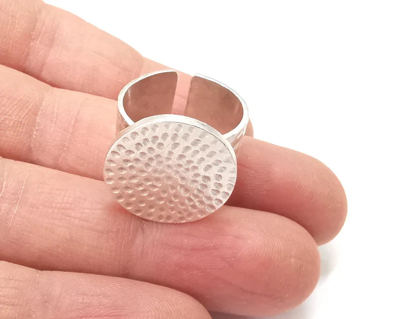 Ring Blank Setting Hammered Ring Base Ring Backs Glass Cabochon Mounting Adjustable Antique Silver Plated Ring (18mm ) G27579