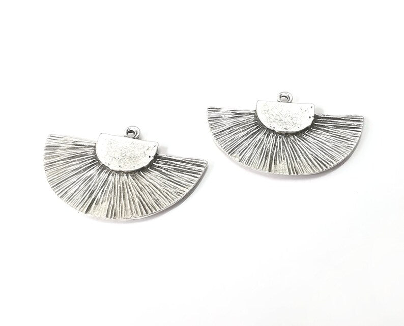 Ethnic Semi Circle Charm Antique Silver Plated Charms (33x21 mm) G27581