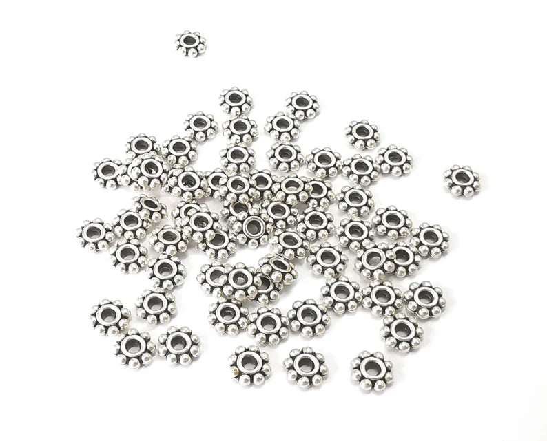 Flower Beads Antique Silver Plated Beads (7mm) G27582