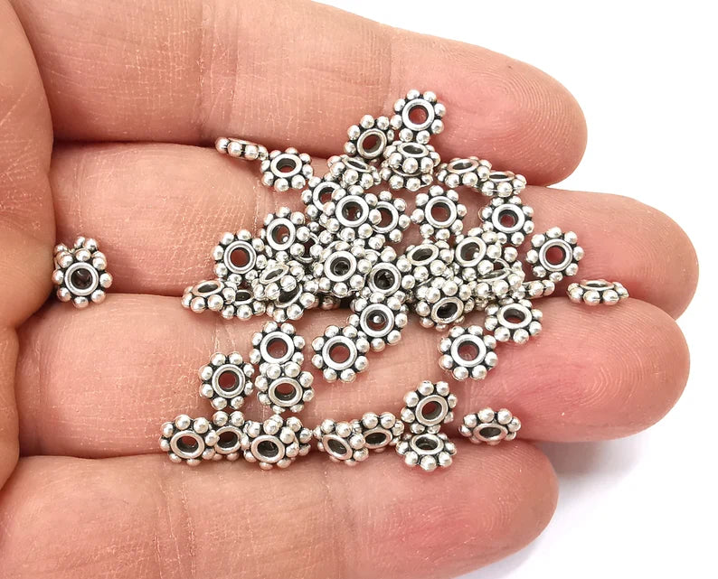 Flower Beads Antique Silver Plated Beads (7mm) G27582