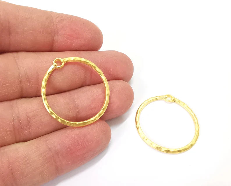 Round Hammered Charms Matte Gold Plated Findings (30x29mm) G27584