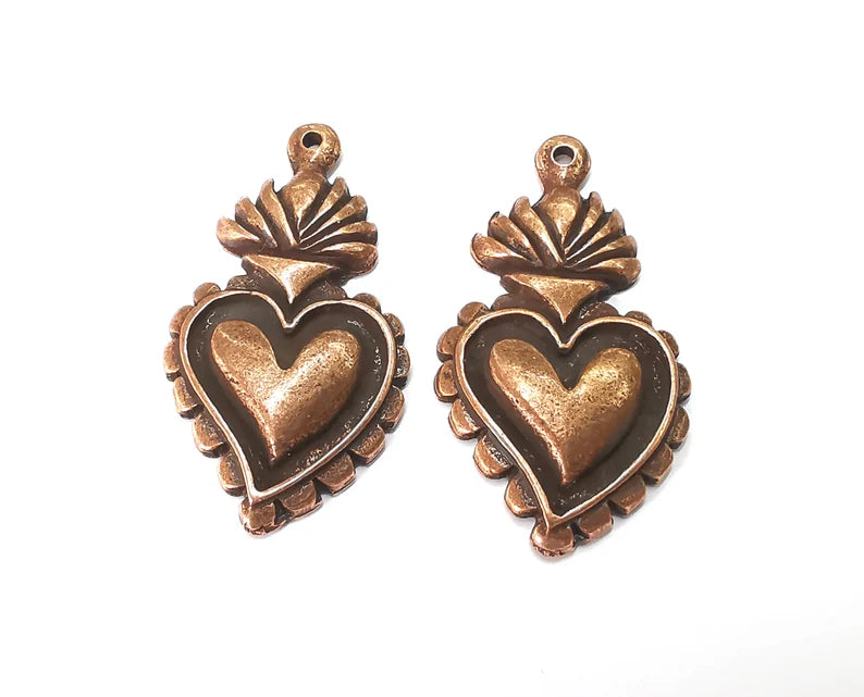 Heart Charms Antique Copper Plated Charm (43x24mm) G27592