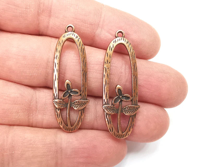 Flower Leaf Charms Antique Copper Plated Charms (41x14mm) G27743