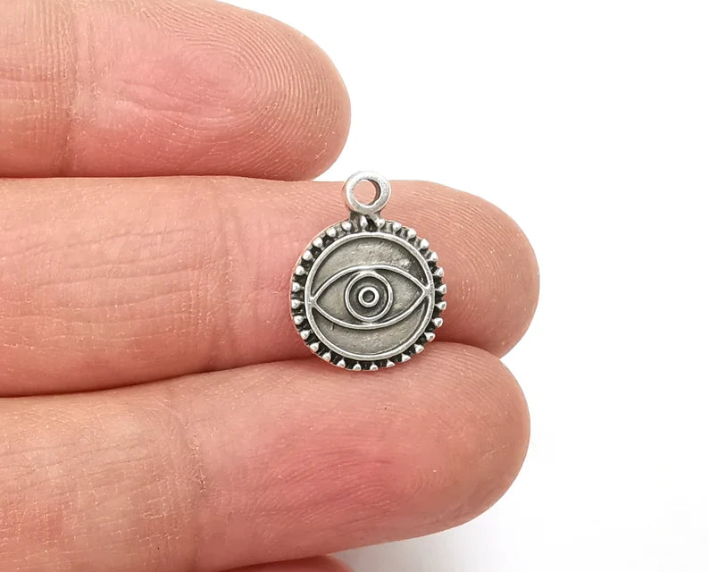 Silver Round Eye Charms Antique Silver Plated Charms (16x12mm) G27748