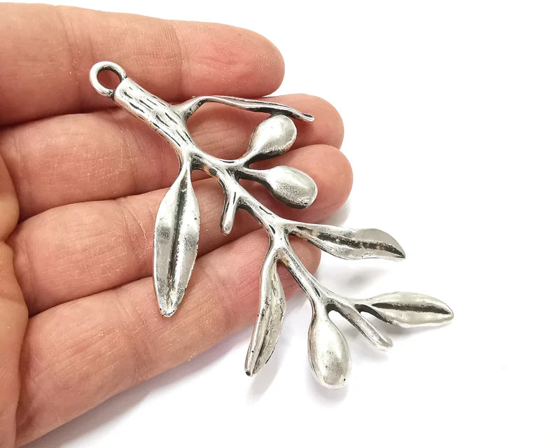 Olives Branch Pendant Antique Silver Plated Pendant (91x58mm) G27599