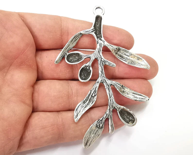 Olives Branch Pendant Antique Silver Plated Pendant (91x58mm) G27599