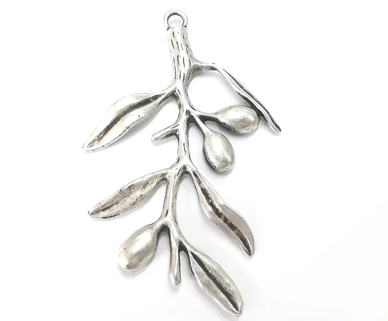 Olives Branch Pendant Antique Silver Plated Pendant (91x58mm) G27599