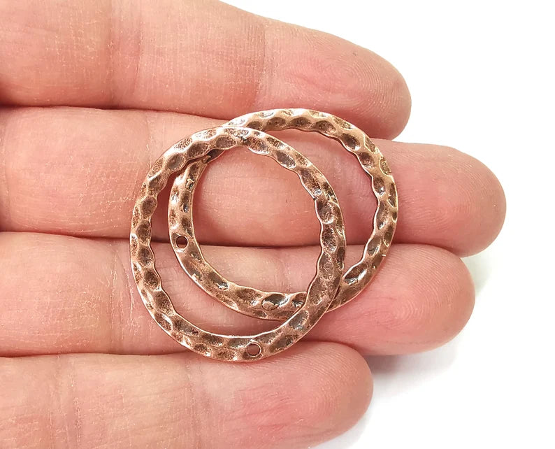 Hammered Oval Charms Antique Copper Plated Findings (34x31mm) G27600