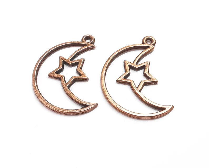 Crescent Moon Star Charms Antique Copper Plated Charms (35x24mm) G27602