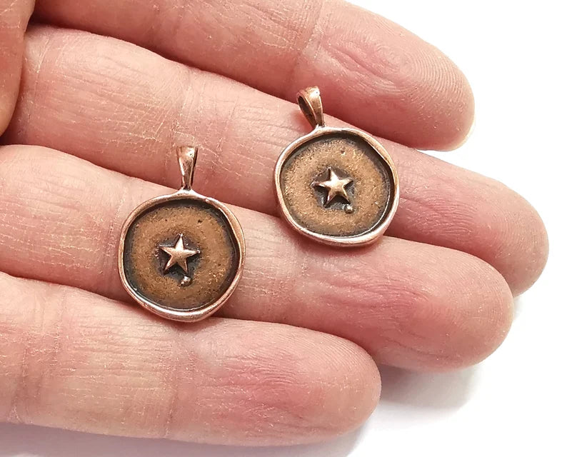 Star Round Charms Antique Copper Plated Charm (24x17mm) G27603