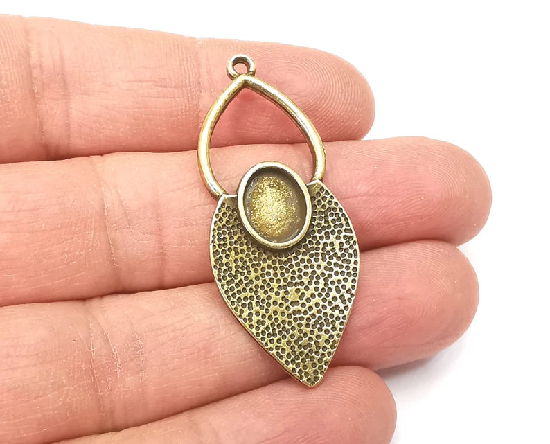 Leaf Charm Blank Cabochon Base Antique Bronze Plated Charms 45x20mm (10x8mm bezel) G27753