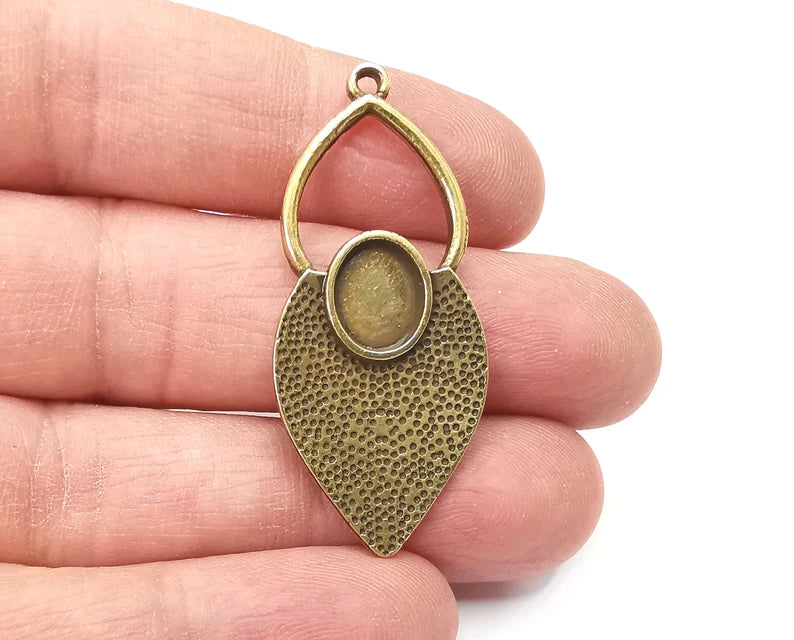 Leaf Charm Blank Cabochon Base Antique Bronze Plated Charms 45x20mm (10x8mm bezel) G27753