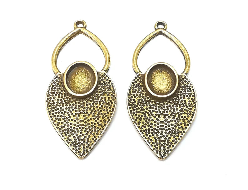Leaf Charm Blank Cabochon Base Antique Bronze Plated Charms 45x20mm (10x8mm bezel) G27753