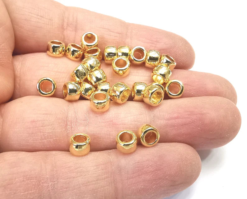 10 Pcs Cylinder Beads Shiny Gold Plated Beads (6mm) G27756