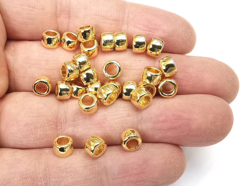 10 Pcs Cylinder Beads Shiny Gold Plated Beads (6mm) G27756