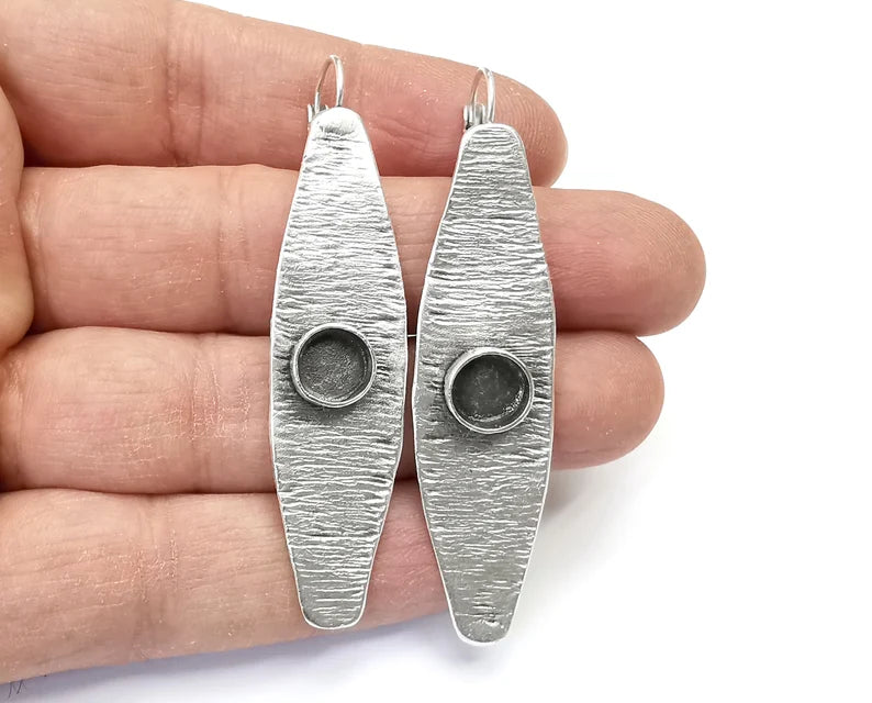 Ethnic Oval Earring Blank Base Settings Silver Resin Cabochon Inlay Blank Mountings Antique Silver Plated Brass (8mm blanks) 1 Set G27758