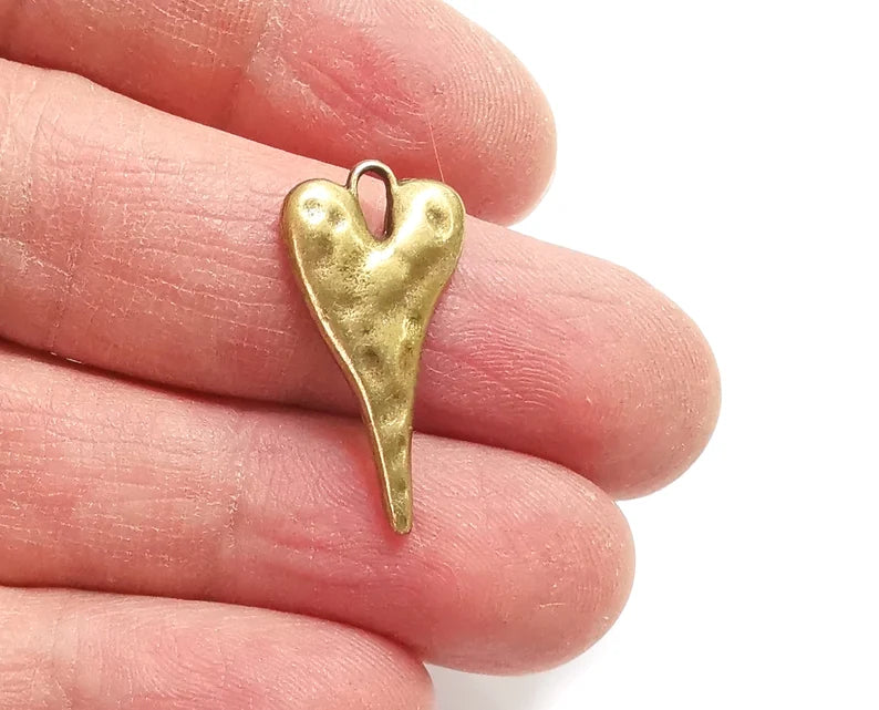 Hammered Heart Charm (Double Sided) Antique Bronze Plated Charms (26x13mm) G27608