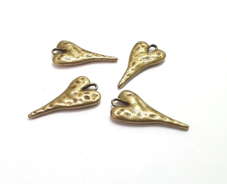 Hammered Heart Charm (Double Sided) Antique Bronze Plated Charms (26x13mm) G27608