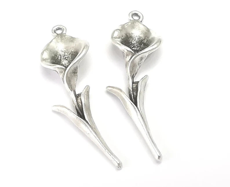 Calla Lily Flower Charms Antique Silver Plated Charm (38x12mm) G27614