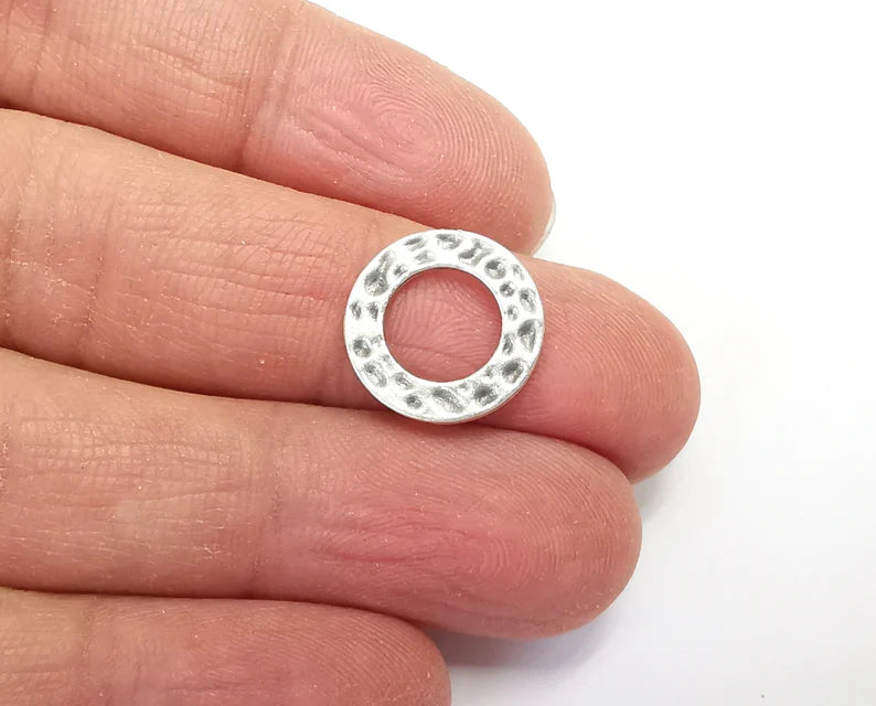 Hammered Round Silver Circle Connector (Double sided) Antique Silver Plated Findings (15mm) G21544
