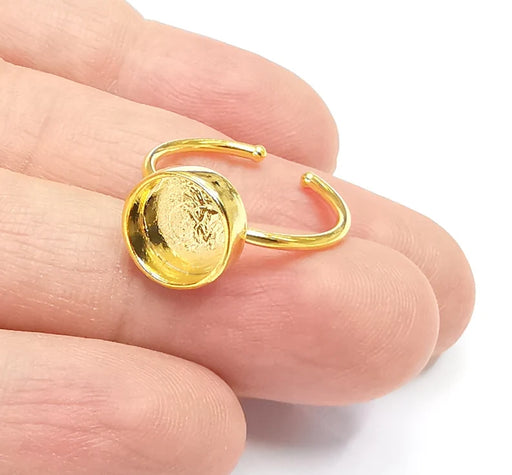 Shiny Gold Ring Bezels Ring Settings Ring Blanks Resin Ring Backs Cabochon Mounting Gold Plated Brass Adjustable Ring Base(10mm blank) G26478