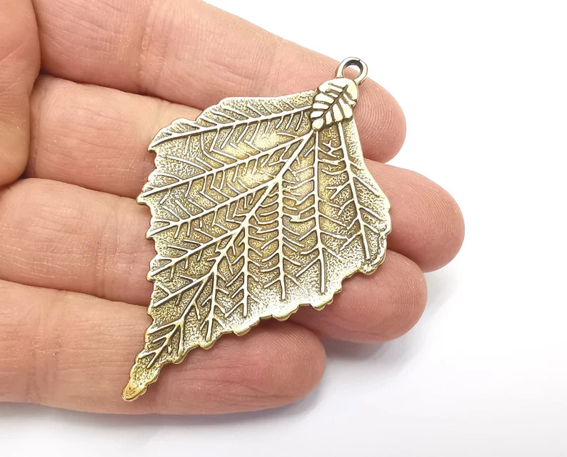 Leaf Charms Pendant (Double Sided) Antique Bronze Plated Charms (70x44mm) G27765