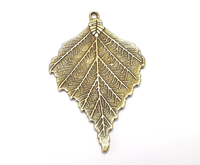 Leaf Charms Pendant (Double Sided) Antique Bronze Plated Charms (70x44mm) G27765