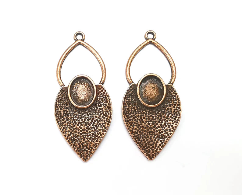 2 Leaf Oval Blank Charms Antique Copper Plated Charms (46x20mm) G27436