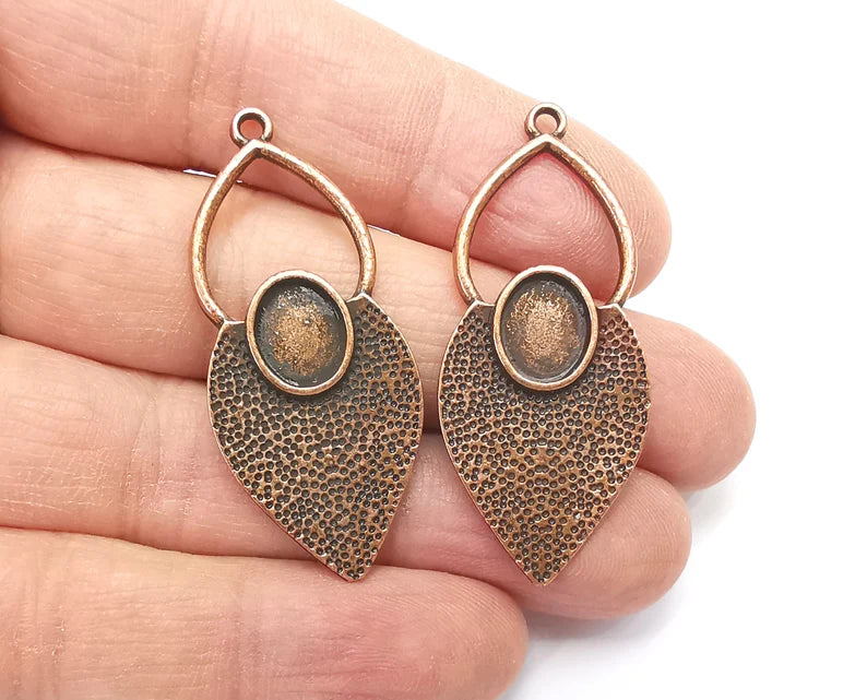 2 Leaf Oval Blank Charms Antique Copper Plated Charms (46x20mm) G27436