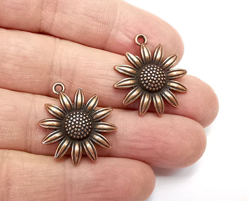 Sunflower Charms Antique Copper Plated Charms (27x23mm) G28425