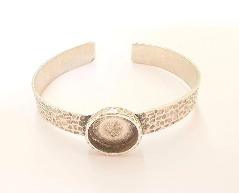 Bracelet Blank Resin Dry Flower inlay Blank Cuff Bezel Glass Cabochon Base Hammered Adjustable Antique Silver (16mm Blank ) G27771