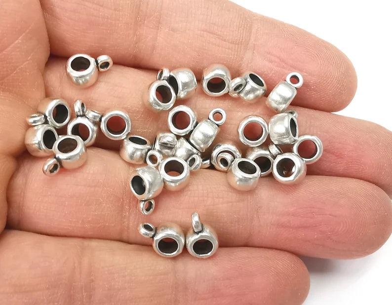 Cylinder Silver Bails, Beads Hanger Antique Silver Plated Findings (10x6mm) G27624