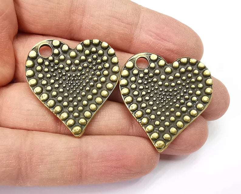 Heart (Double Sided Charms Pendant Antique Bronze Pendant (35x32mm) G27633