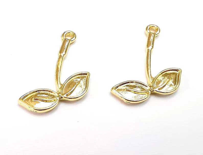 Leaf Branch Charms Shiny Gold Plated Charms (27x19mm) G27780