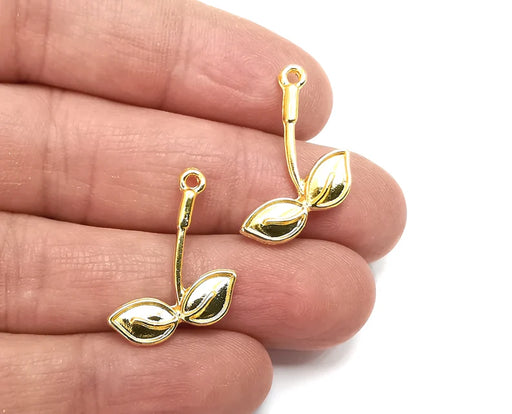Leaf Branch Charms Shiny Gold Plated Charms (27x19mm) G27780