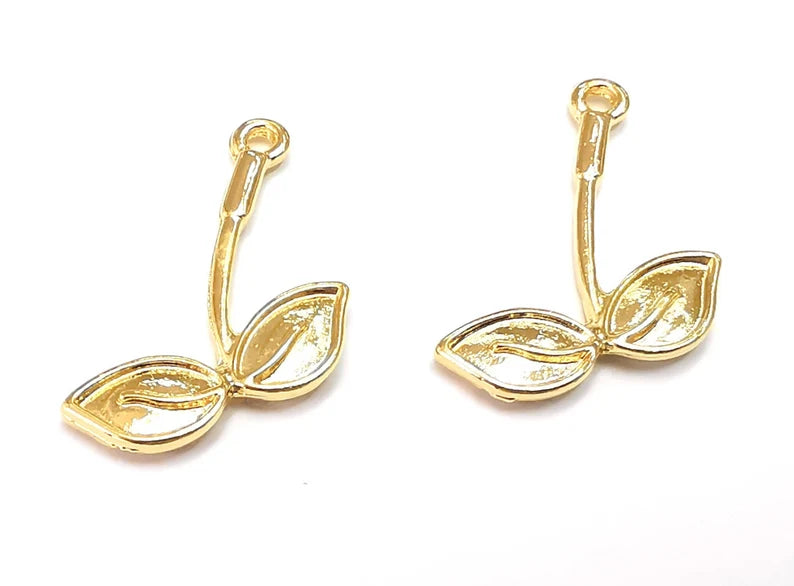 Leaf Branch Charms Shiny Gold Plated Charms (27x19mm) G27780