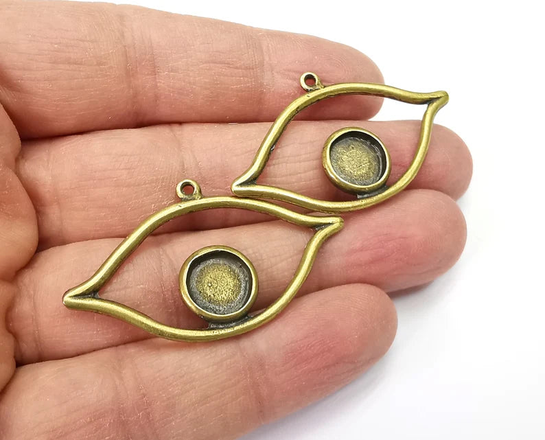 Eye Charms Blank Bezel Setting Antique Bronze Plated Charms (46x27mm)(10mm blank) G27634