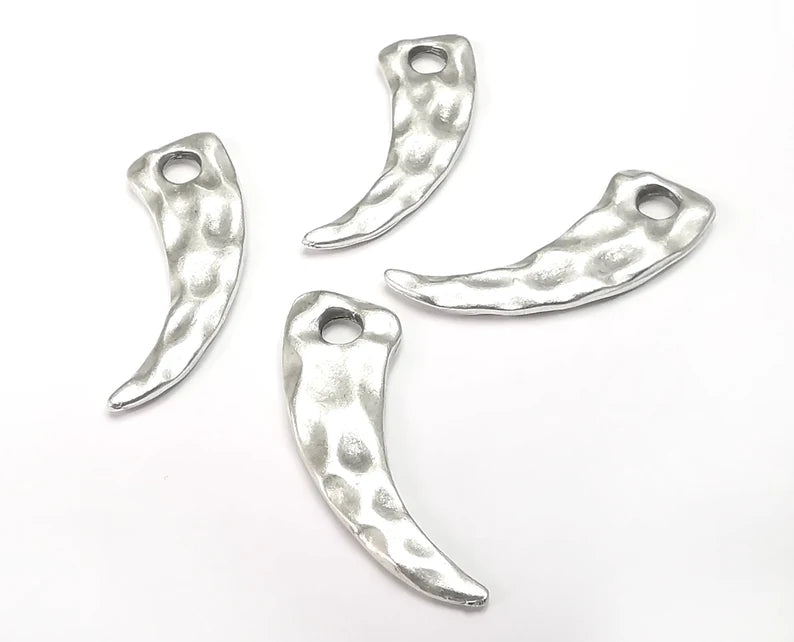 Tooth Hammered Charms (Double Sided) Antique Silver Plated Charms (30x10mm) G27639