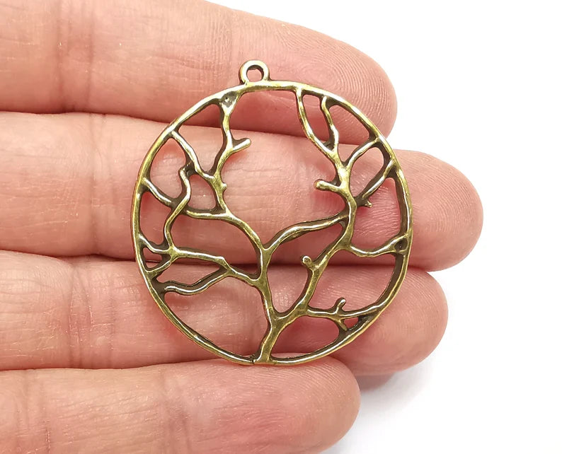 Tree Branch Round Charms Antique Bronze Plated Charms (41x38mm) G27791