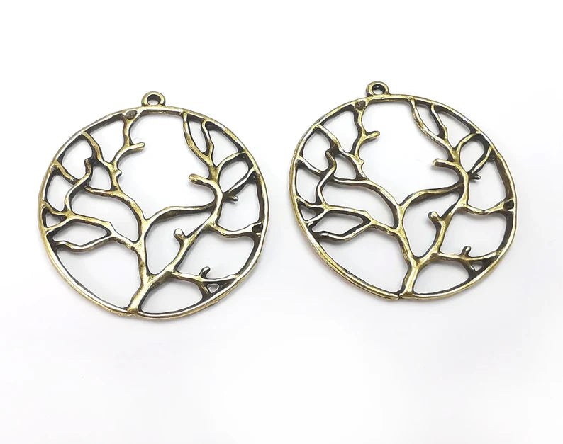 Tree Branch Round Charms Antique Bronze Plated Charms (41x38mm) G27791