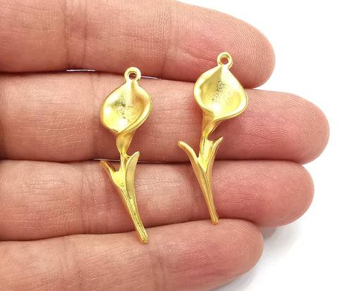 Calla Lily Flower Charms Matte Gold Plated Charm (38x12mm) G27792